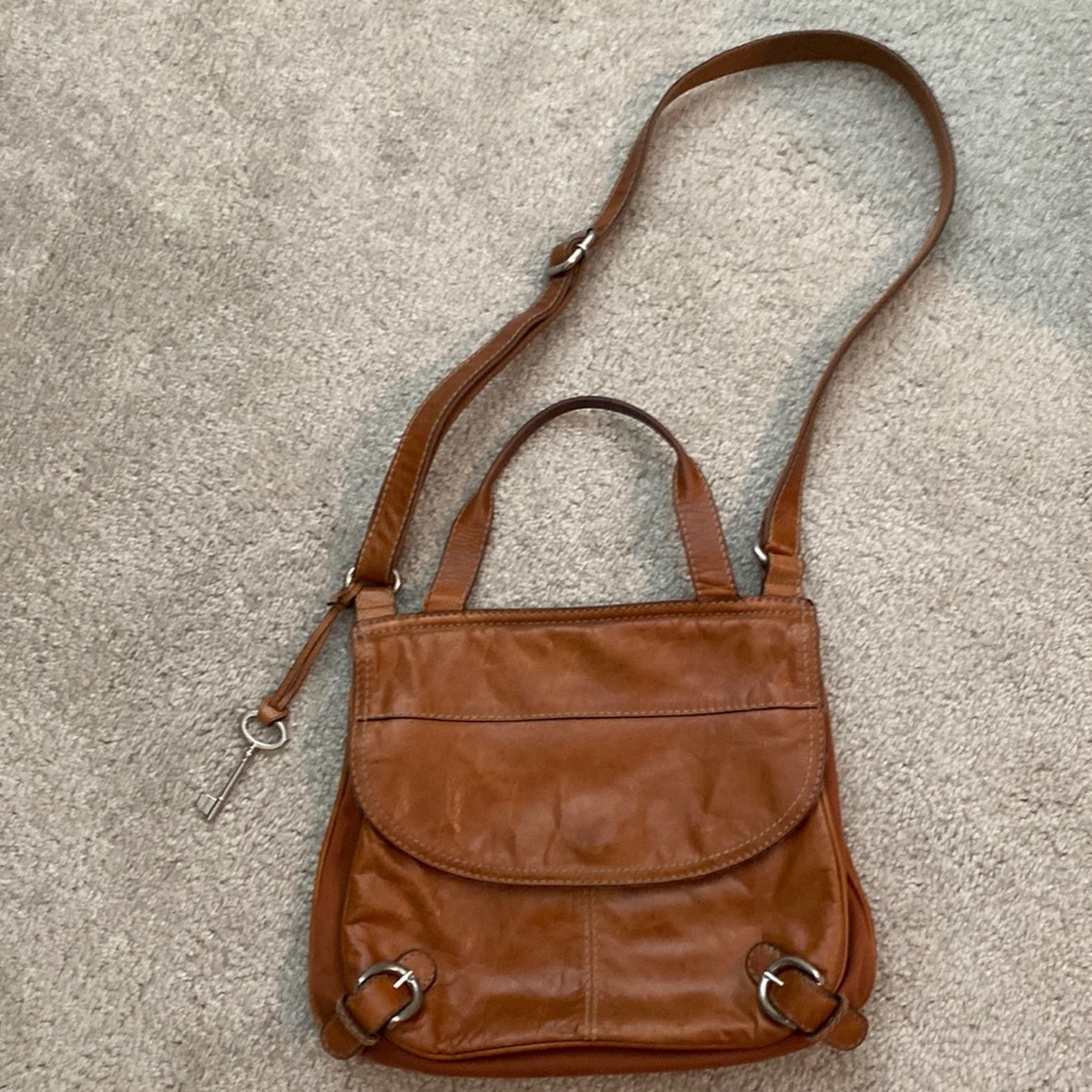 Fossil brown leather crossbody purse with handle